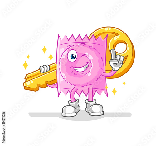 condom carry the key mascot. cartoon vector