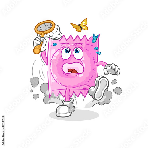 condom catch butterfly illustration. character vector