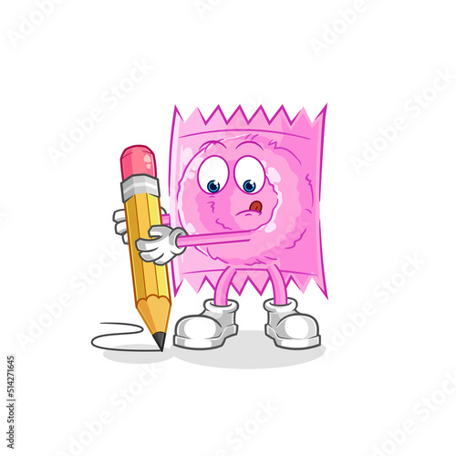 condom write with pencil. cartoon mascot vector