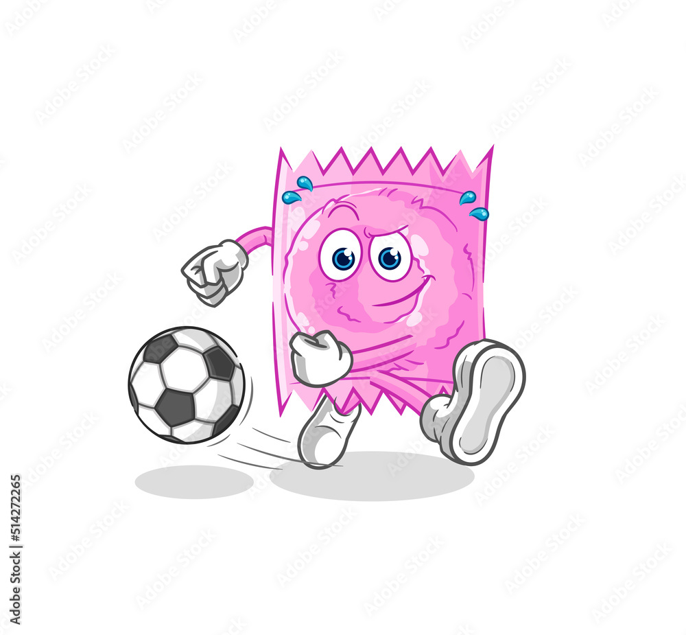 Obraz premium condom kicking the ball cartoon. cartoon mascot vector