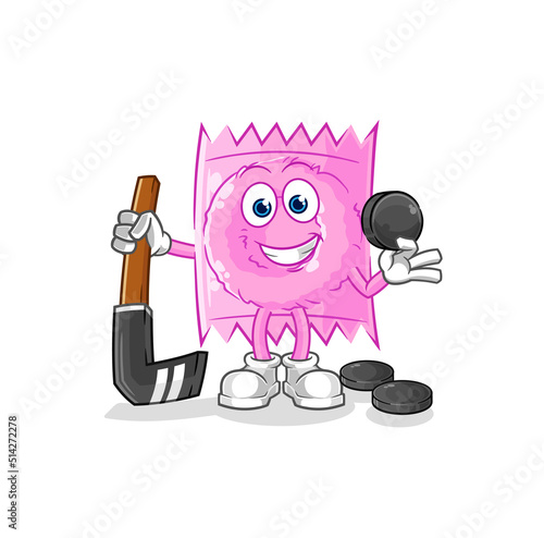 condom playing hockey vector. cartoon character