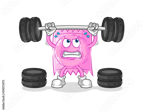 condom lifting the barbell character. cartoon mascot vector