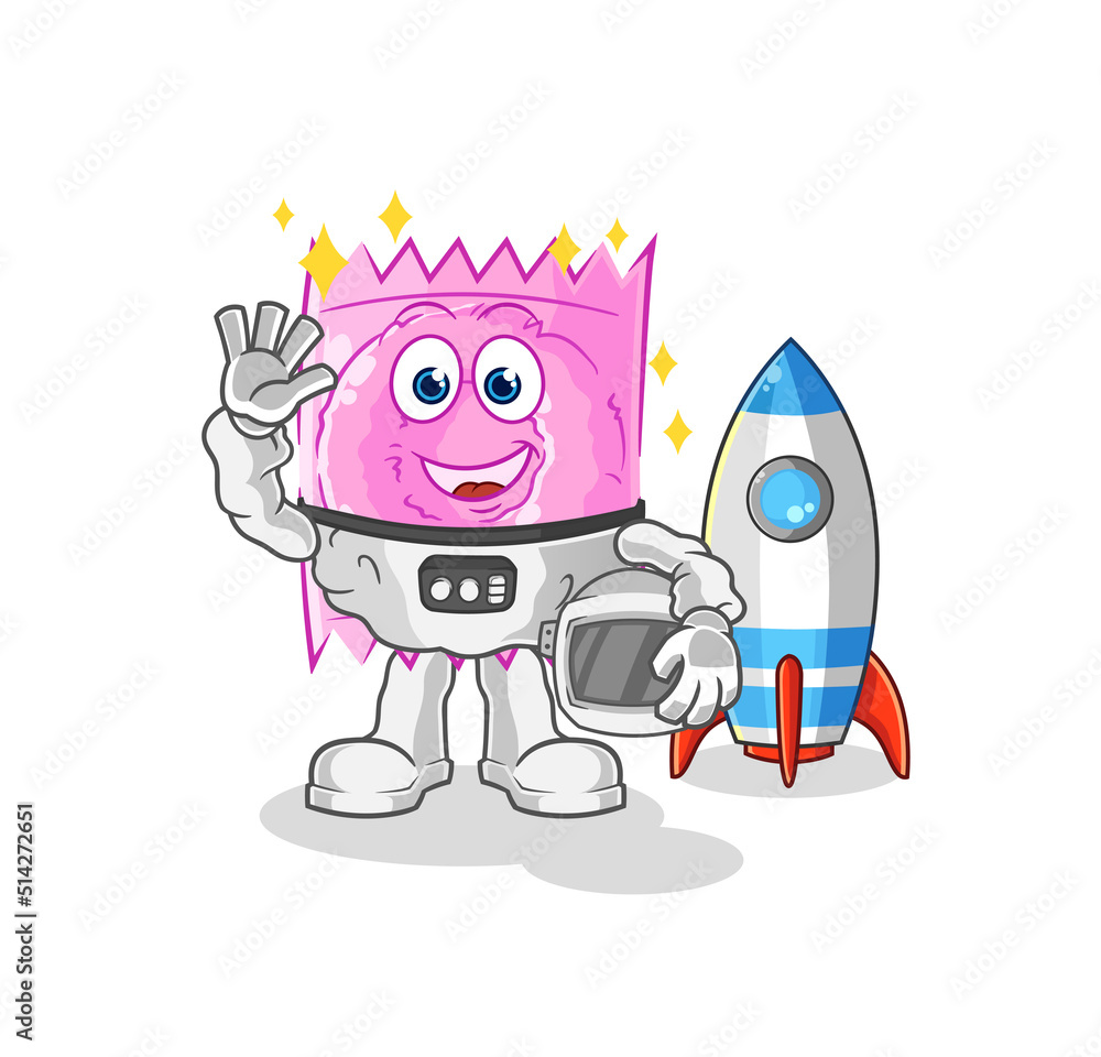 condom astronaut waving character. cartoon mascot vector condom astronaut waving character. cartoon mascot vector