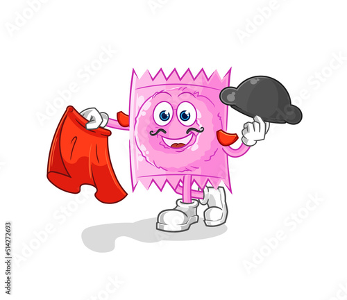 condom matador with red cloth illustration. character vector