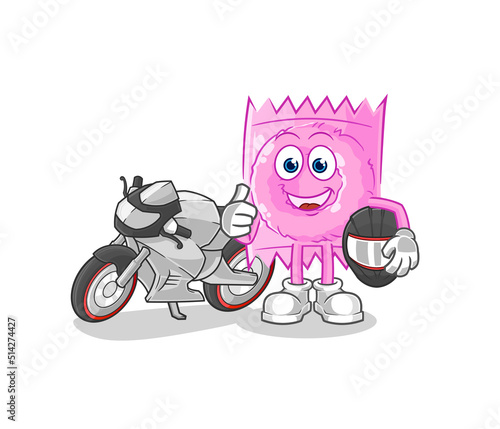 condom racer character. cartoon mascot vector