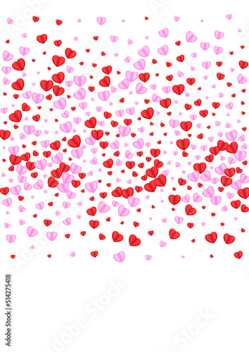 Fond Confetti Background White Vector. Elegant Pattern Heart. Violet Element Frame. Tender Confetti Sweetheart Backdrop. Pink Volume Illustration.