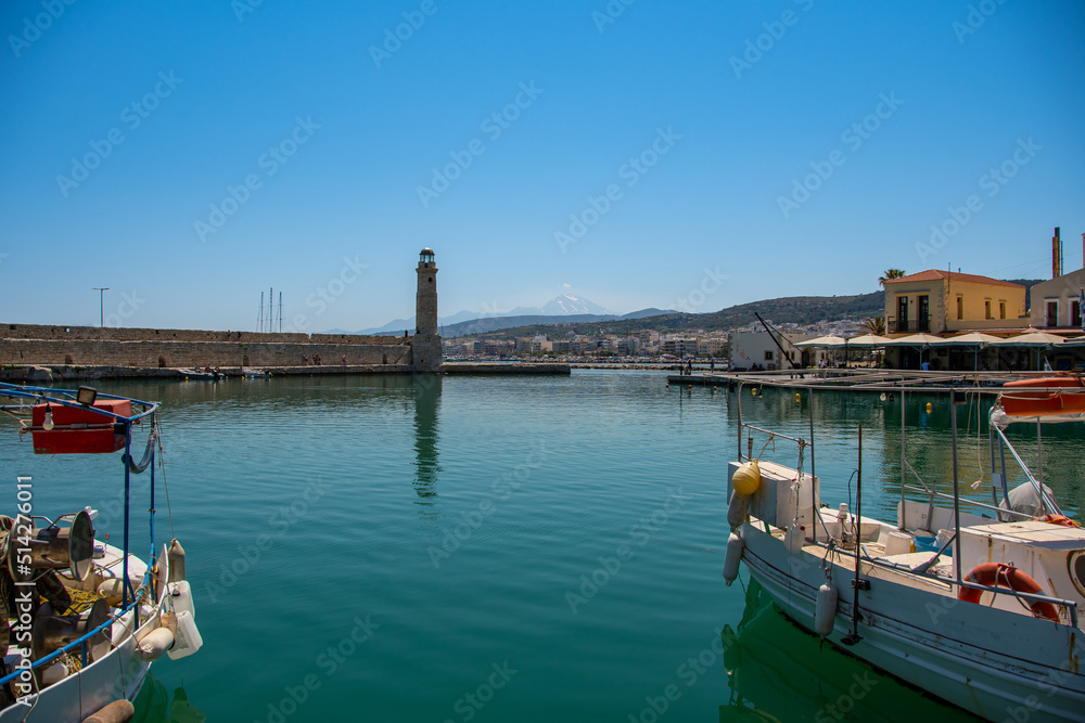 The old Venetian port of Rethymno with lighthouse