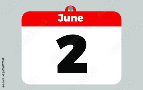 June, 2 White and red calendar.