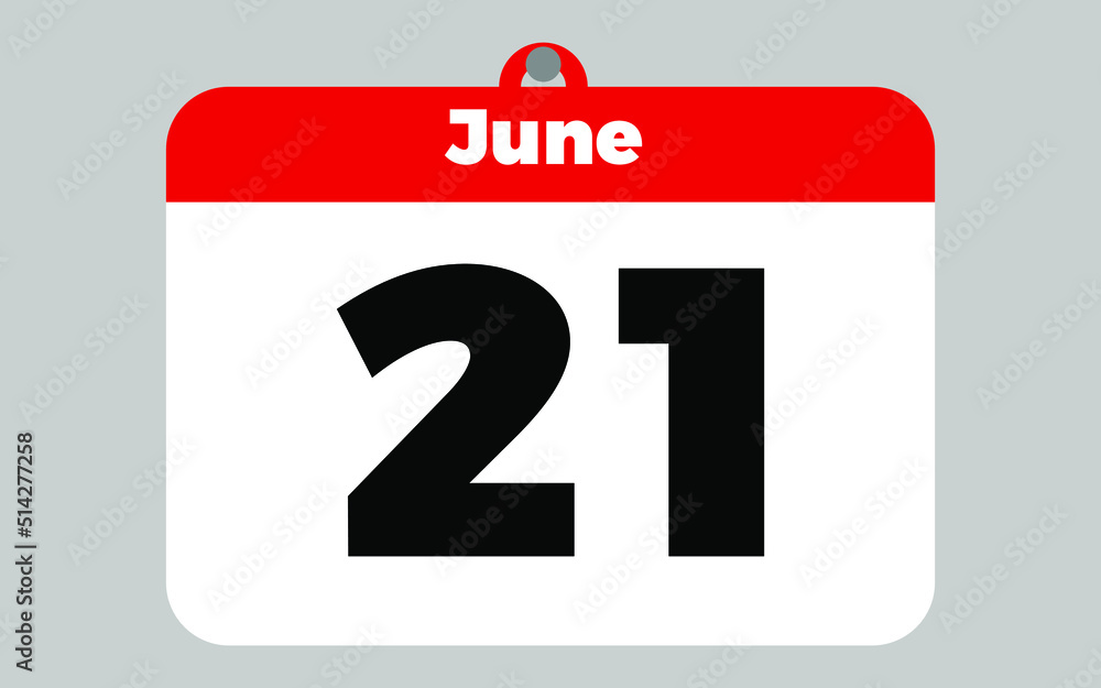 June, 21. White and red calendar. June, 21. White and red calendar.