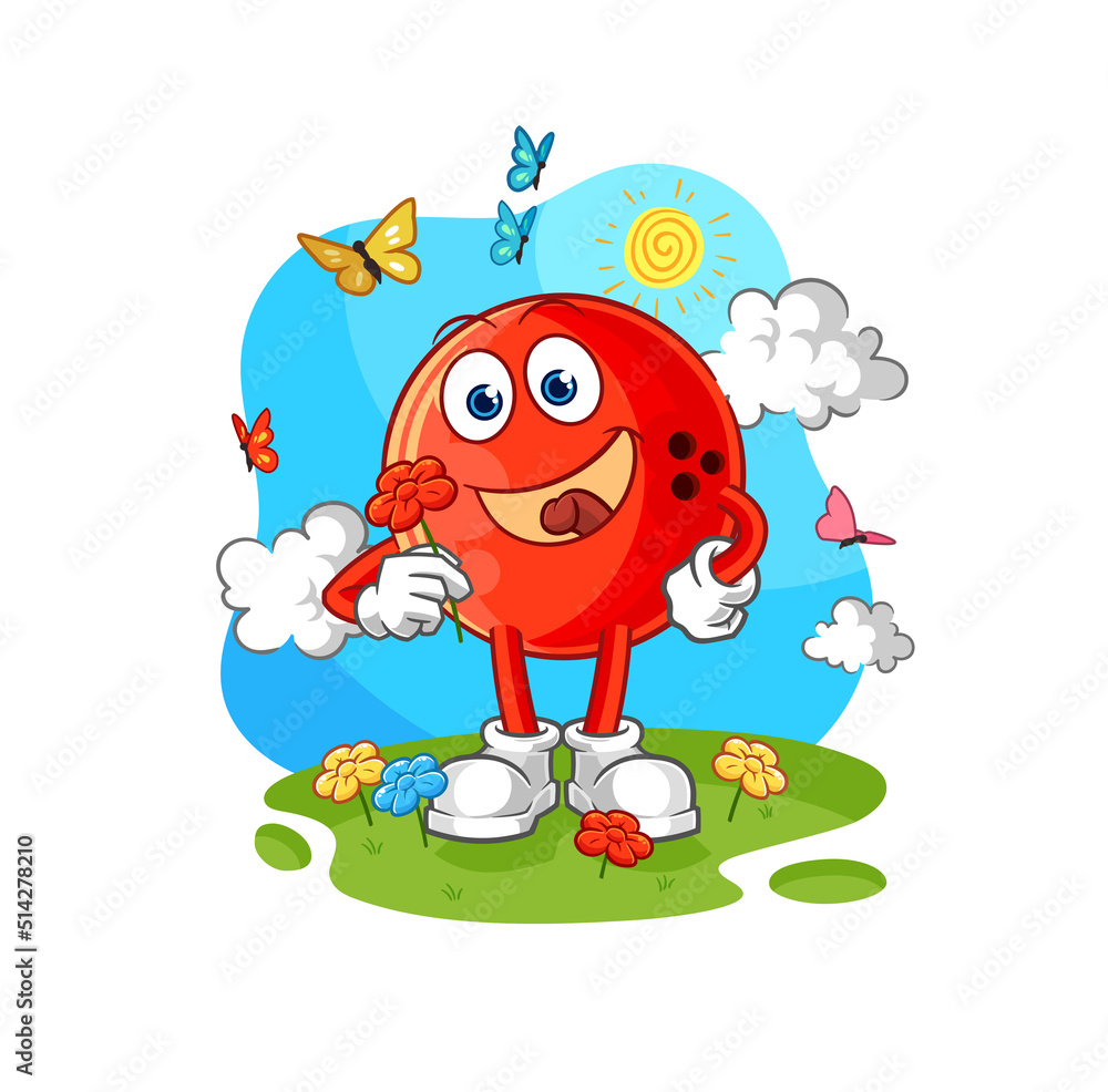 Obraz premium bowling ball pick flowers in spring. character vector