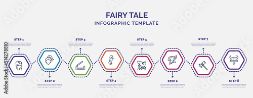 infographic template with icons and 8 options or steps. infographic for fairy tale concept. included zombie, drawbridge, seahorses, griffin, valkyrie, thor, viking icons. photo