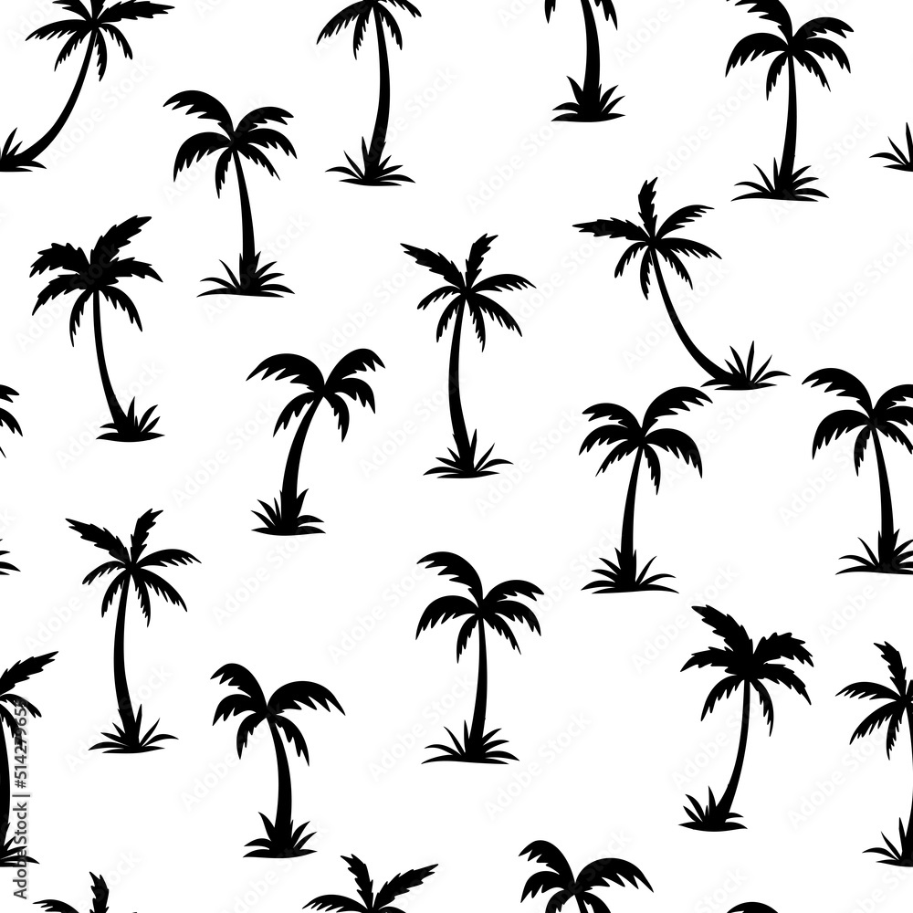 Seamless black and white palm tree