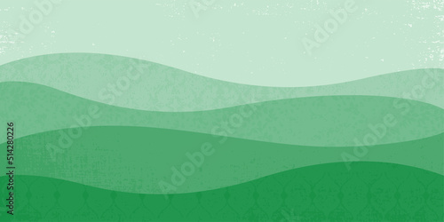 An abstract scene of rolling emerald hills, in a cut paper style with textures
