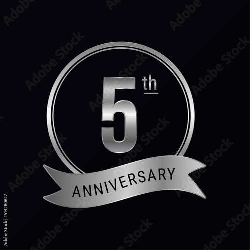 5th anniversary logo silver color for celebration event, wedding, greeting card, invitation, round