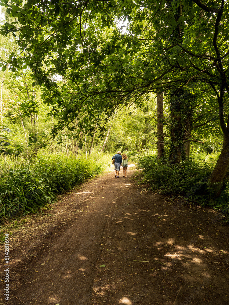 couple walking in the woods