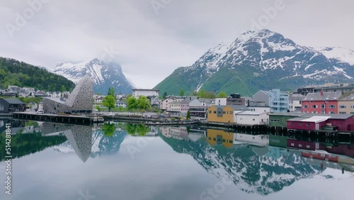 drone shot of the town Åndalsnes, Norway
