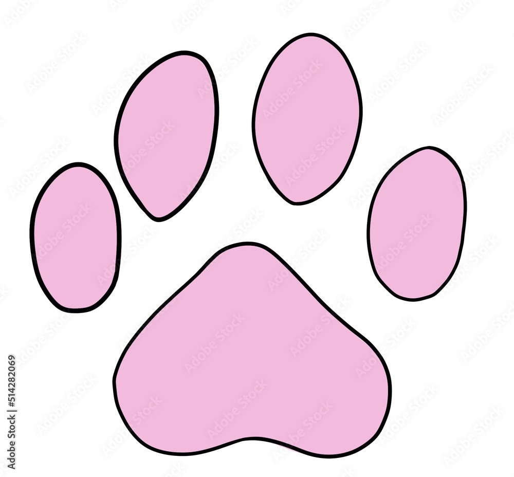 Stamp with a pink cat's paw. Pawprints icon isolated on white background.