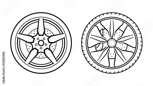 Flat tyre pair outline blueprint isolated on white background vector image.