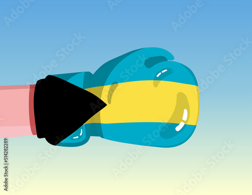Flag of The Bahamas on boxing glove. Confrontation between countries with competitive power. Offensive attitude. Separation of power. Template ready design.