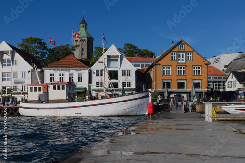 View to the picturesque skyline of the cozy coastal town of Stavanger. photo