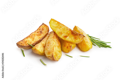 Baked potatoes with rosemary on white