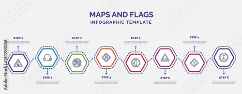 infographic template with icons and 8 options or steps. infographic for maps and flags concept. included land slide, no luggage, narrow two lanes, left side road, speed breaker, left intersection,