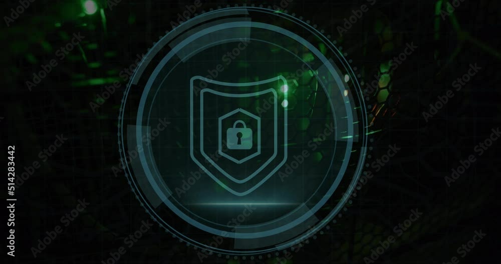 Cyber security text over round scanner against close up of a computer server Cyber security text over round scanner against close up of a computer server