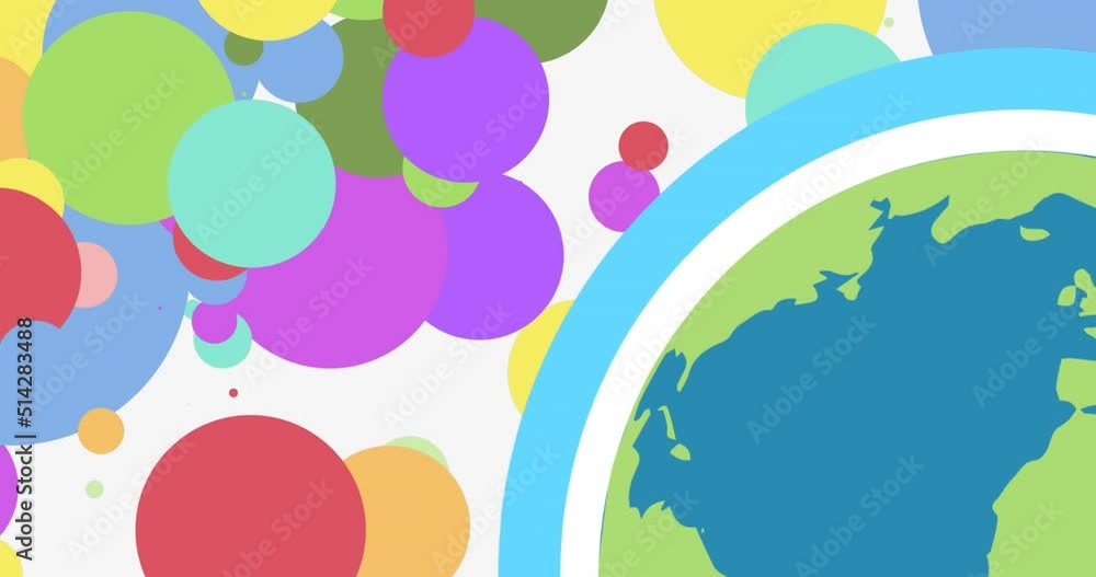 Animation of spots and globe on white background Animation of spots and globe on white background