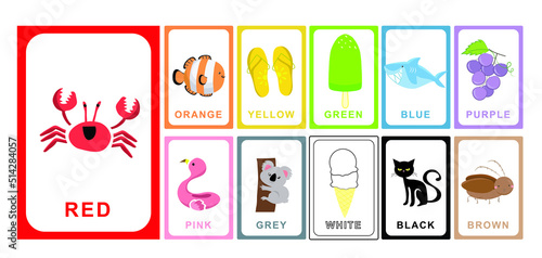 Color flashcard for children. Educational worksheet for preschool. Vector illustration file.