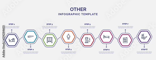 infographic template with icons and 8 options or steps. infographic for other concept. included studying zone, swing game, overweight, fuel service, sleeping bed, paragraph aa, skittles icons.