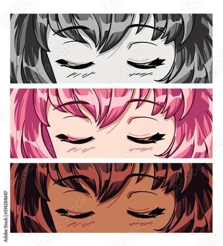 Set of anime eyes. Japanese manga style.
