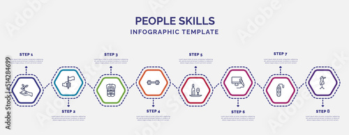 infographic template with icons and 8 options or steps. infographic for people skills concept. included environment, safety vesty, body building, bartender, tv correspondent, rescue tube, stylist
