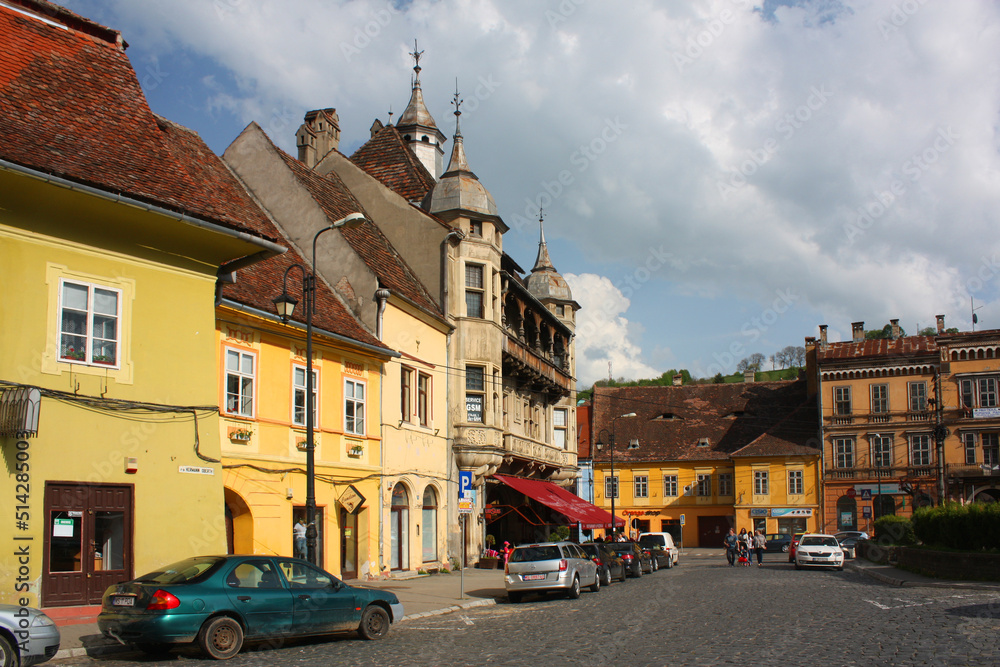  Street in downtown of Sighisoara, Romania