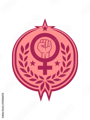Frauenrechte Lorbeerkranz Symbol Faust 