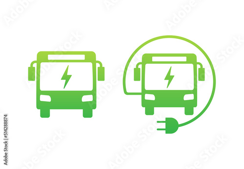 Electric city bus. Electric bus charging. EV icon. Vector stock illustration. photo