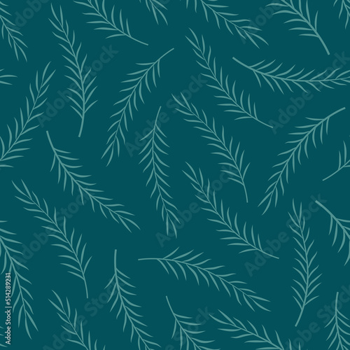 Botanical vector seamless pattern in turquoise color