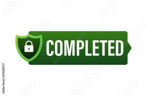 Completed tick, Checkmark stamp, sticker. Vector stock illustration.