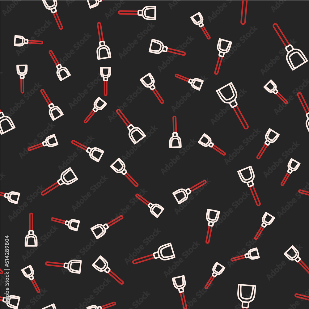 Line Dustpan icon isolated seamless pattern on black background. Cleaning scoop services. Vector Line Dustpan icon isolated seamless pattern on black background. Cleaning scoop services. Vector
