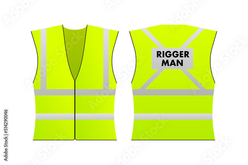 Yellow reflective rigger man vest for people. Security safety. Vector stock illustration