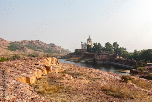 View at the Jaswant Thada and the city wall of Jodhpur, Rajasthan, India, Asia