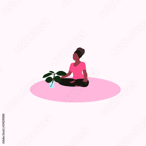 RELAX. MEDITATION. Love yourself. Mental health concept. Meditation. Healthcare. Inner harmony with yourself. Take time for your self. Vector illustration. Girl meditating on white background