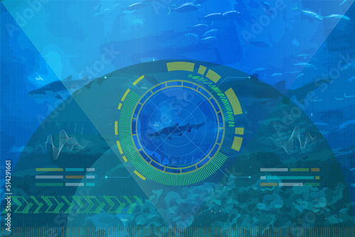 Abstract futuristic interface. The study of the world ocean. HUD and sci-fi UI.