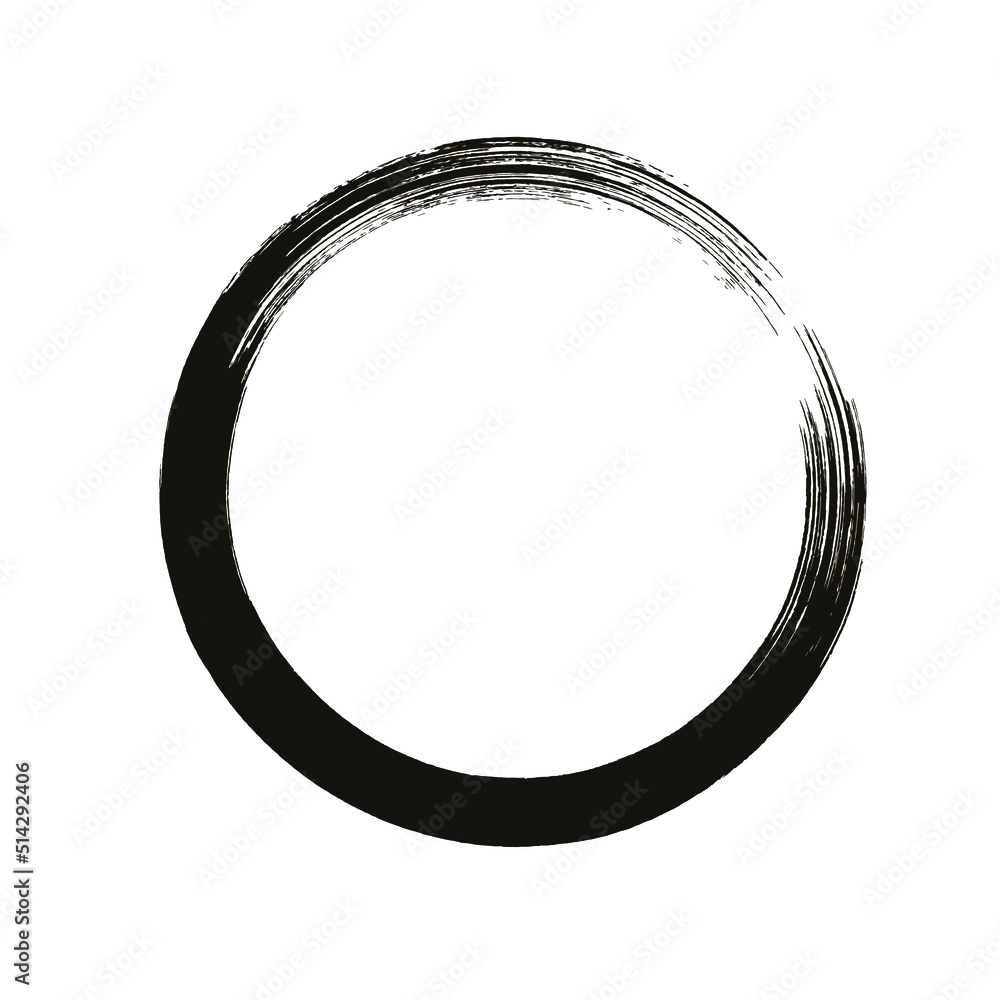 Circle ink brush stroke, black paint round frame, vector illustration