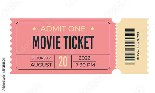 Movie ticket template. Movie admission coupon design. Cinema coupon for festivals, event, theater, concert, play. Vector illustration isolated on white background