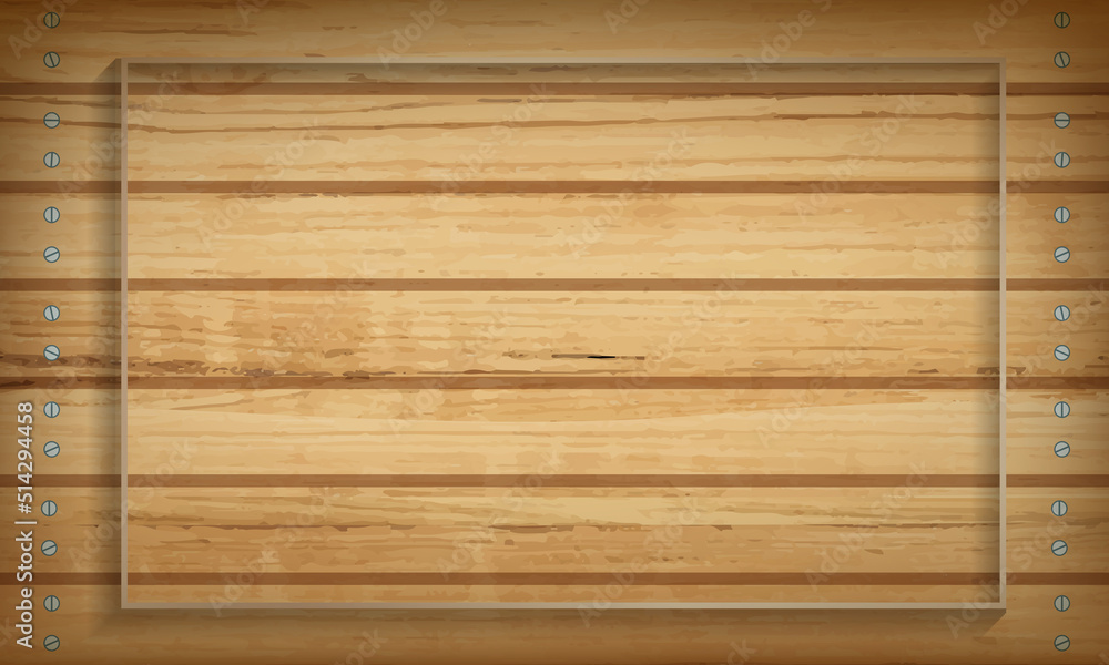 wooden texture background vector with rectangle 3d board and nail