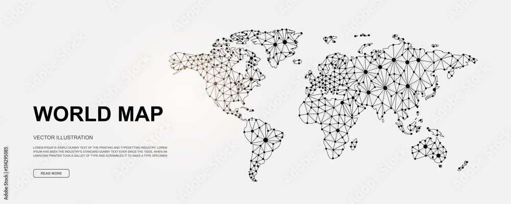 World Map 3d low poly symbol for landing page template. Geography design illustration. Polygonal Earth illustration for homepage design, adv page