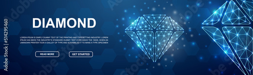 Diamond polygonal horizontal banner. Brilliant low poly symbol for head promotion banner. Jewelry design template illustration concept.
