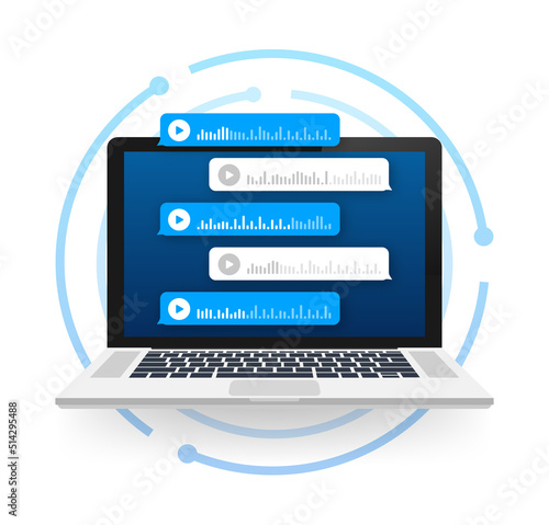 Voice, Record Audio message, speech bubble. Messenger chat screen. Vector stock illustration.
