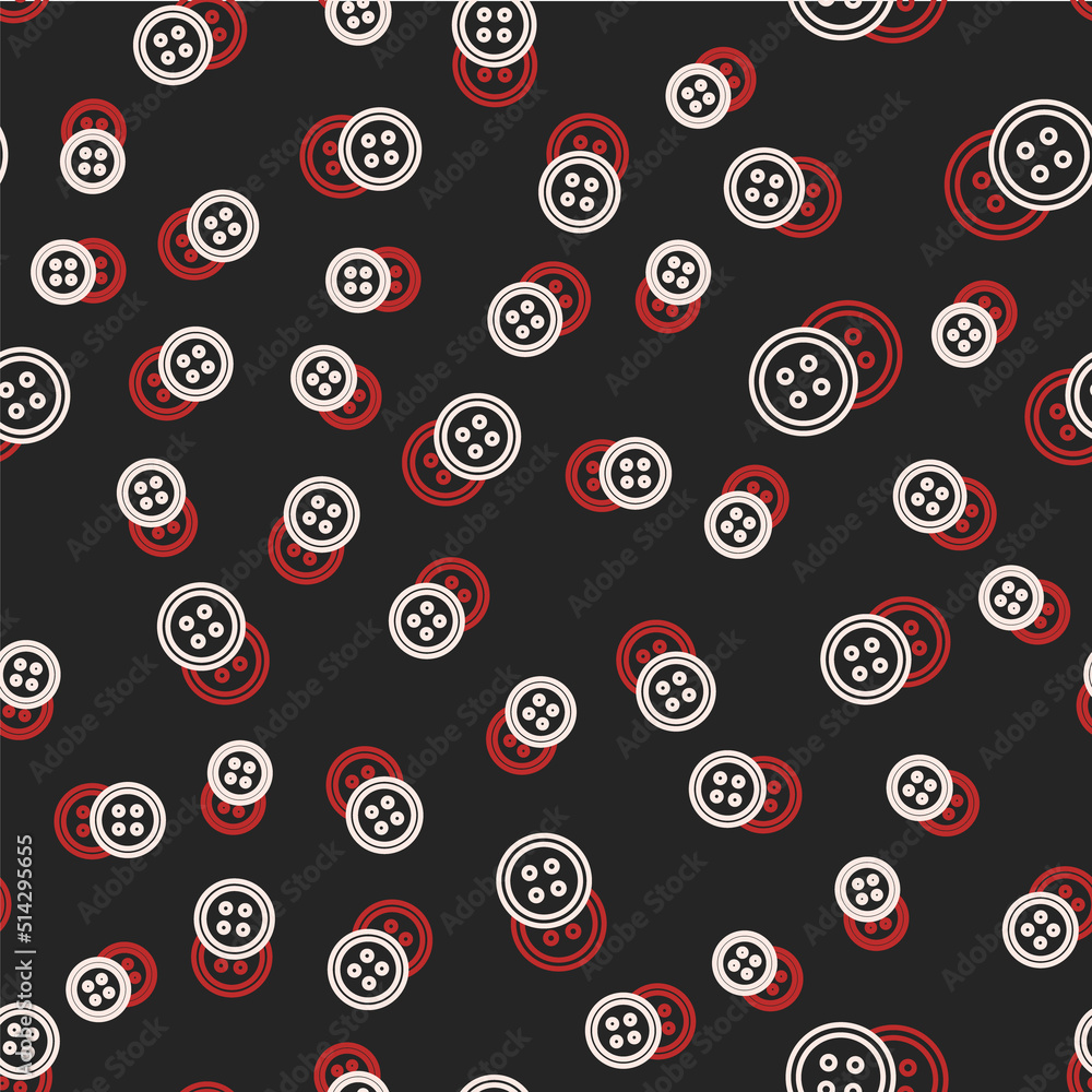 Line Sewing button for clothes icon isolated seamless pattern on black background. Clothing button. Vector Line Sewing button for clothes icon isolated seamless pattern on black background. Clothing button. Vector
