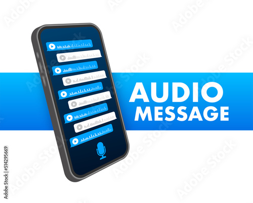 Voice, Record Audio message, speech bubble. Messenger chat screen. Vector stock illustration.